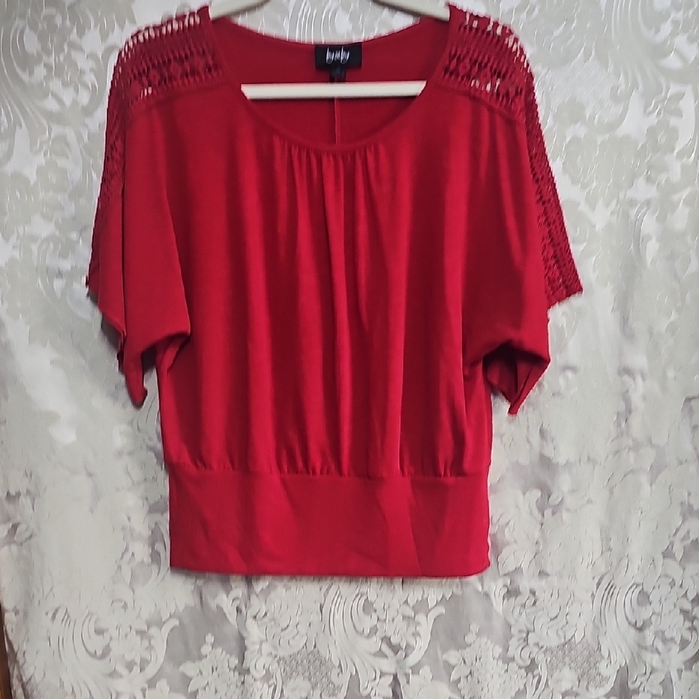 by & by Red Relaxed Ribbed Blouse